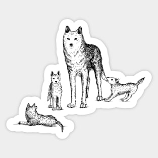 Mother Wolf with Pups Sticker